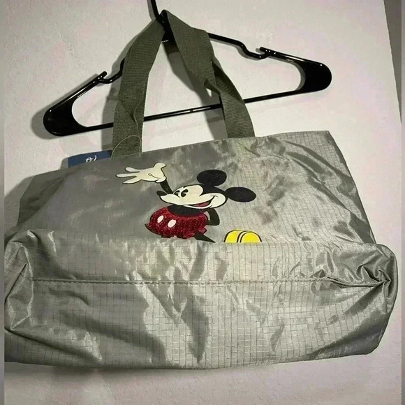 Disney Animations Army Green Tote Bag NWT Classic Glitter Sequin Mickey Mouse - Picture 4 of 9
